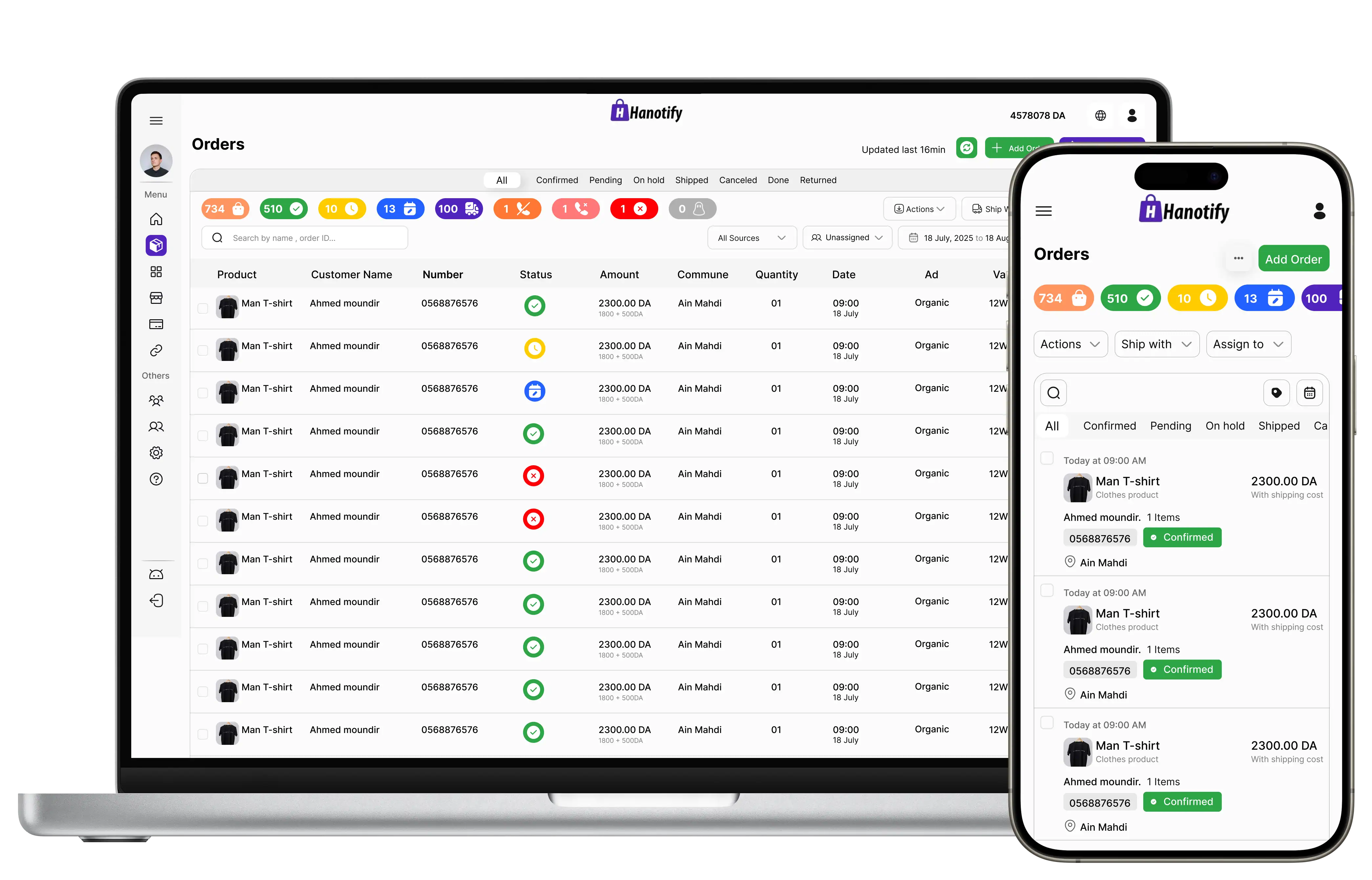 hanotify app on laptop and phone